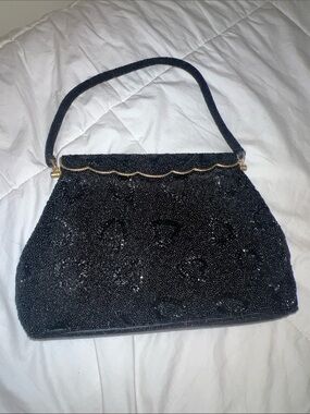 Black Beaded Evening Bag - Unbranded